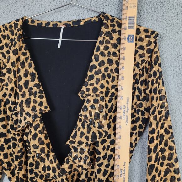 Free People Frenchie Leopard Print Ruffle Wrap Dress Women's Size M Animal Print - Picture 10 of 10